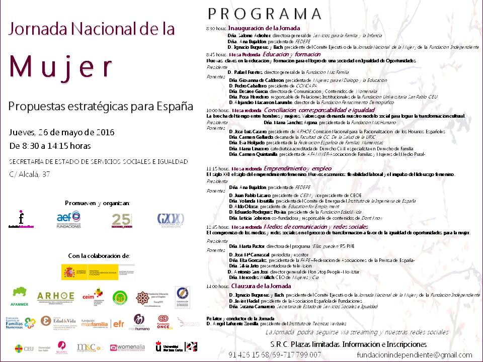 Jornada Nacional La mujer: propuestas estratégicas para España 2016