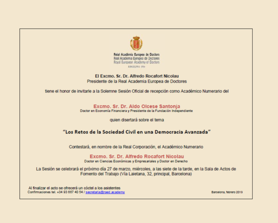 Ingreso en la Real Academia Europea de Doctores del Dr. D. Aldo Olcese