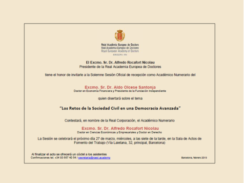 Ingreso Dr. D. Aldo Olcese Santonja en la Real Academia Europea de Doctores 